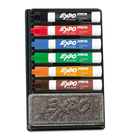 OEM - 6 Expo Dry Erase Markers Organizer Kit Assorted Colors Chisel Tip Eraser Pack